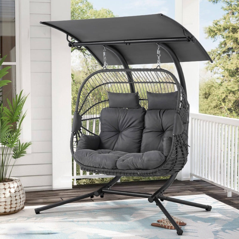 Hanging Double Egg Chair with Stand for Couples,