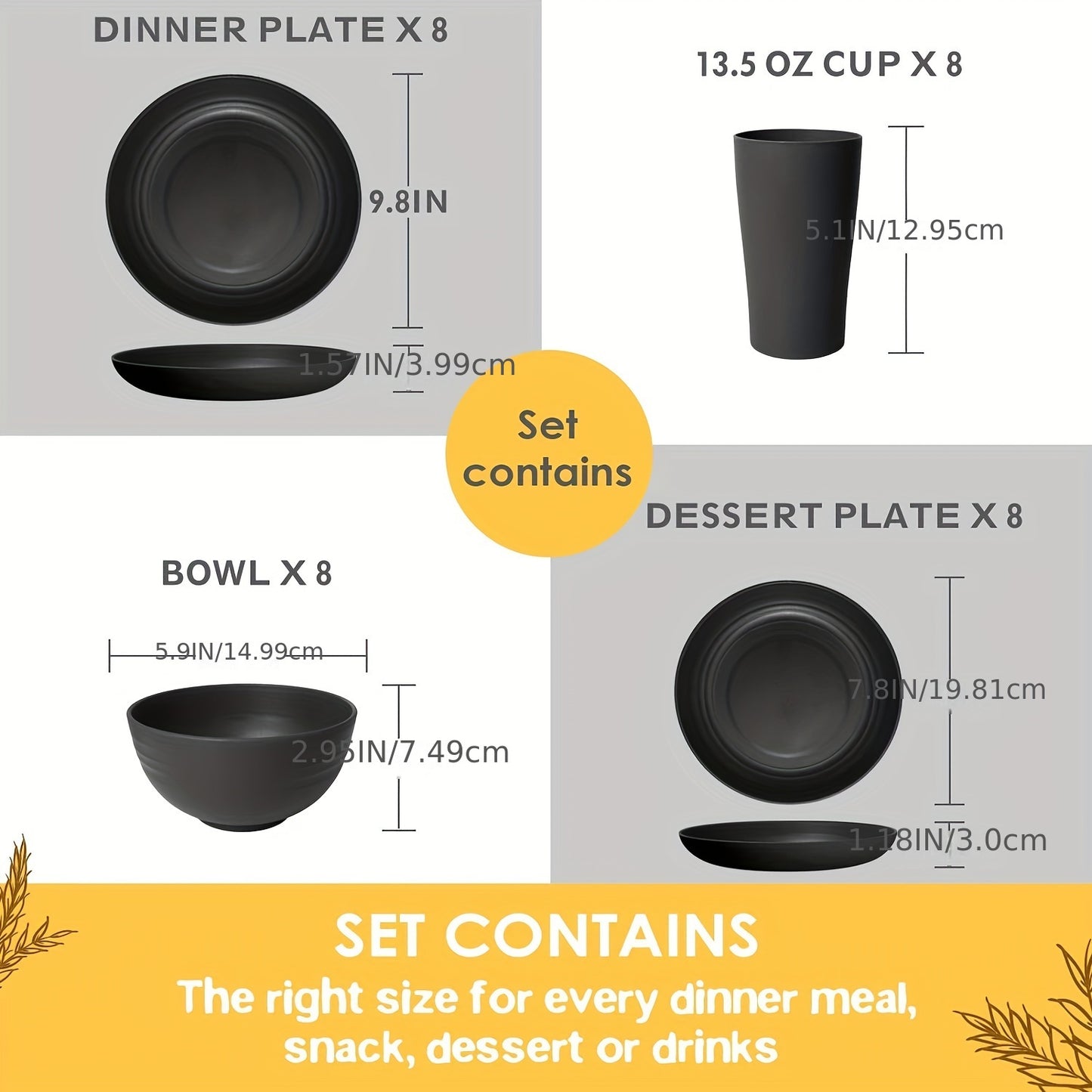32pcs Kitchen Plastic Camping Tableware Set, 8 People,