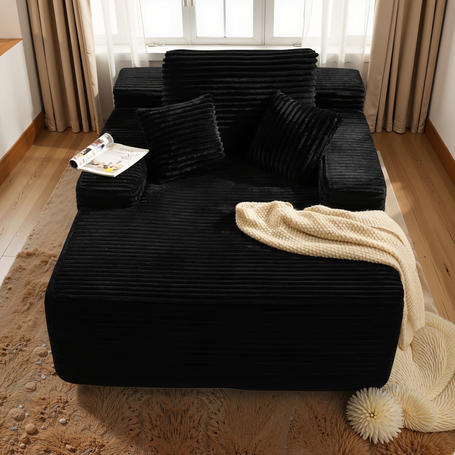 Gray Corduroy Chaise Lounge Chair