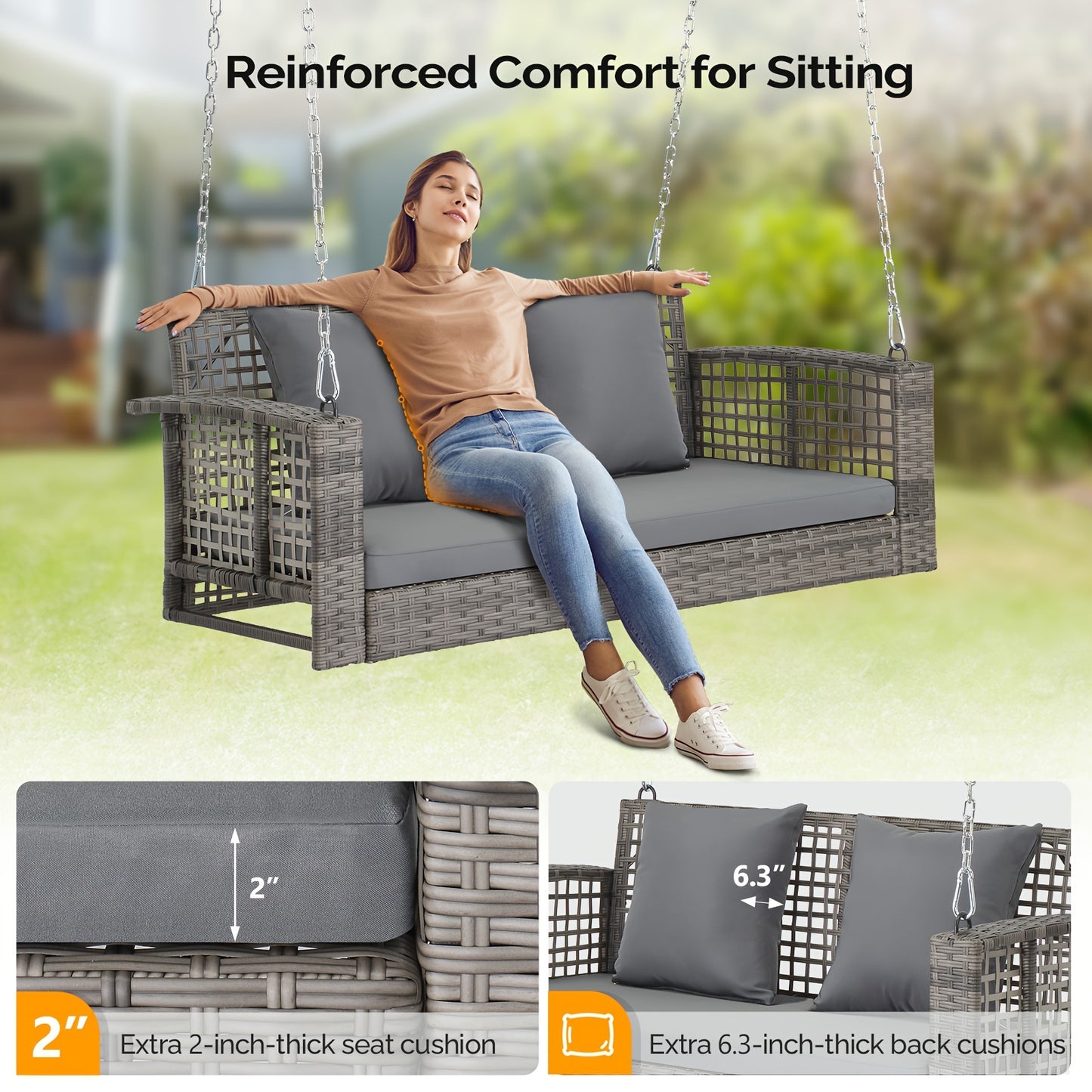 2-Person Grey Wicker Hanging Porch Swing Read More