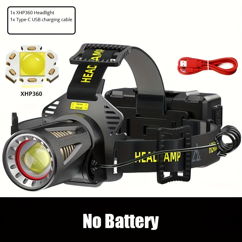 XHP360 Ultra-Bright LED Headlamp with 36 LEDs, 7800mAh Rechargeable Battery,