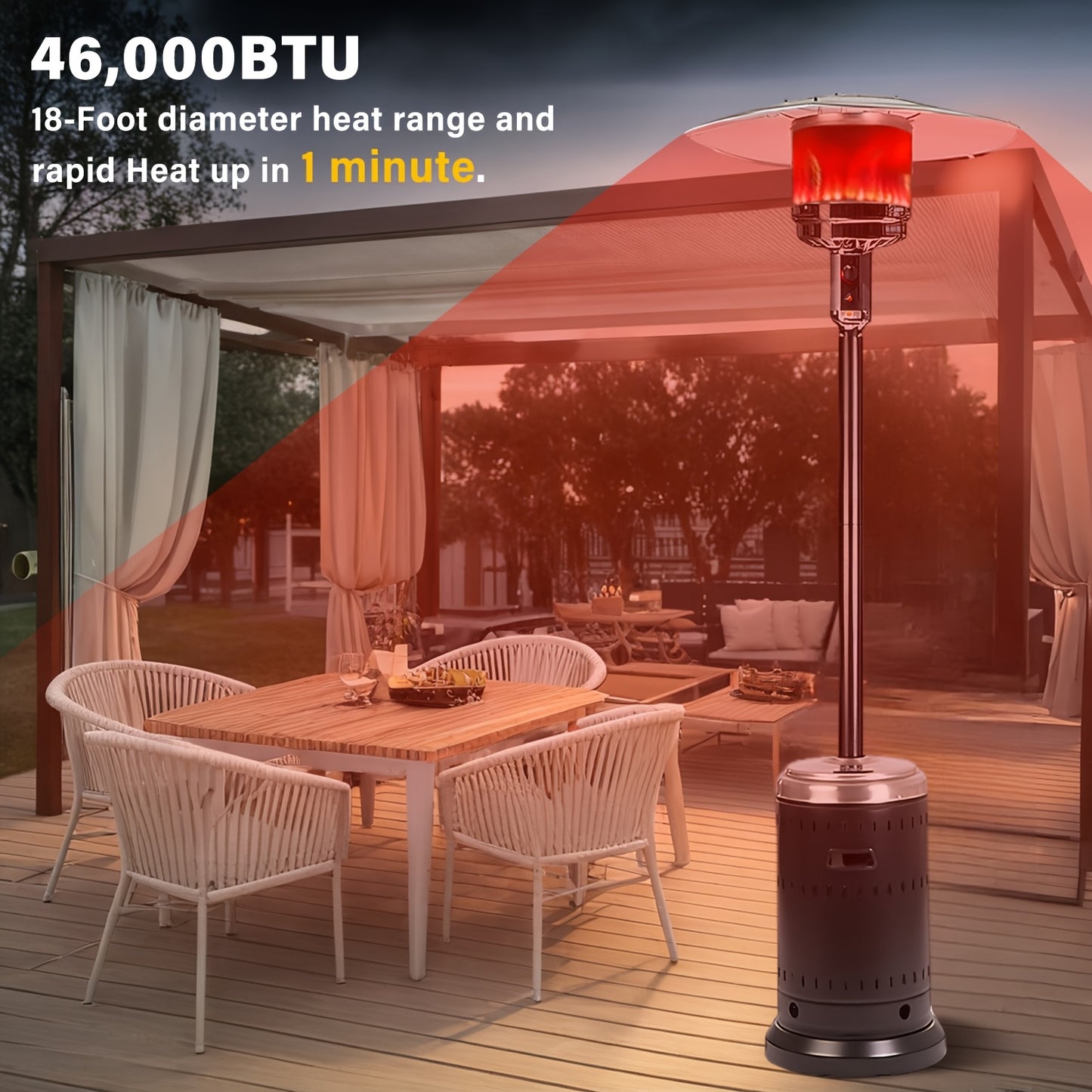 Stainless Steel Outdoor Propane Heater - 46, 000 BTU.