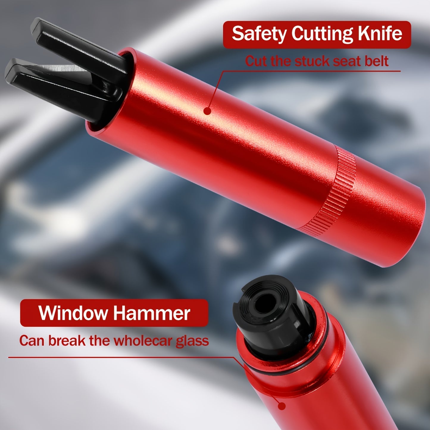 4pcs Emergency Car Escape Tools - Hammer with Seatbelt Cutter,