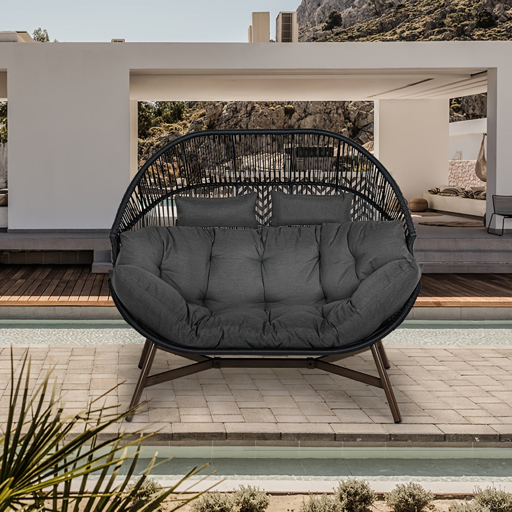 Indoor Outdoor 2-Person Wicker Egg Loveseat 600LBS Capacity