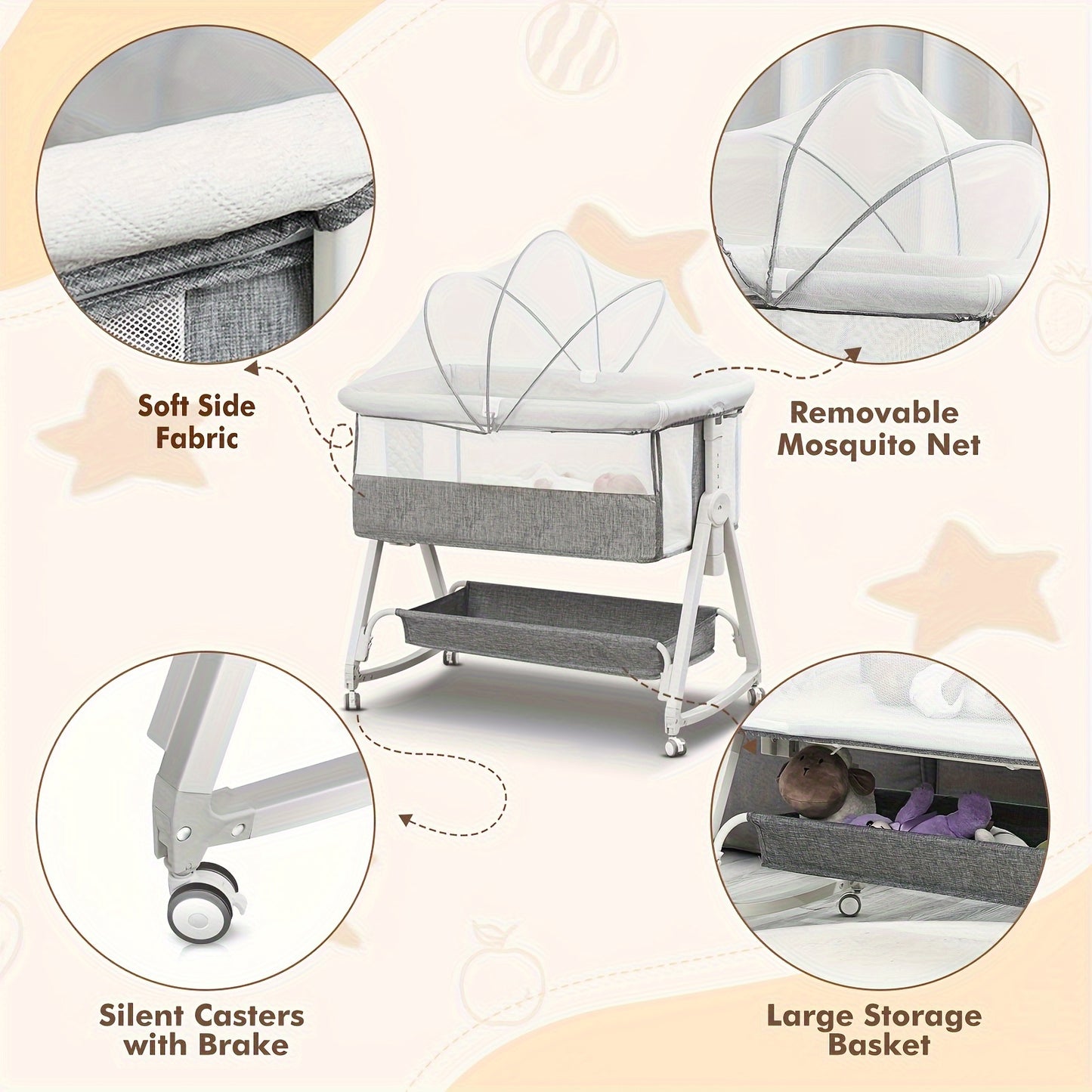 3 In 1 Baby Bassinets Bedside Sleeper With Mosquito Nets, Read More