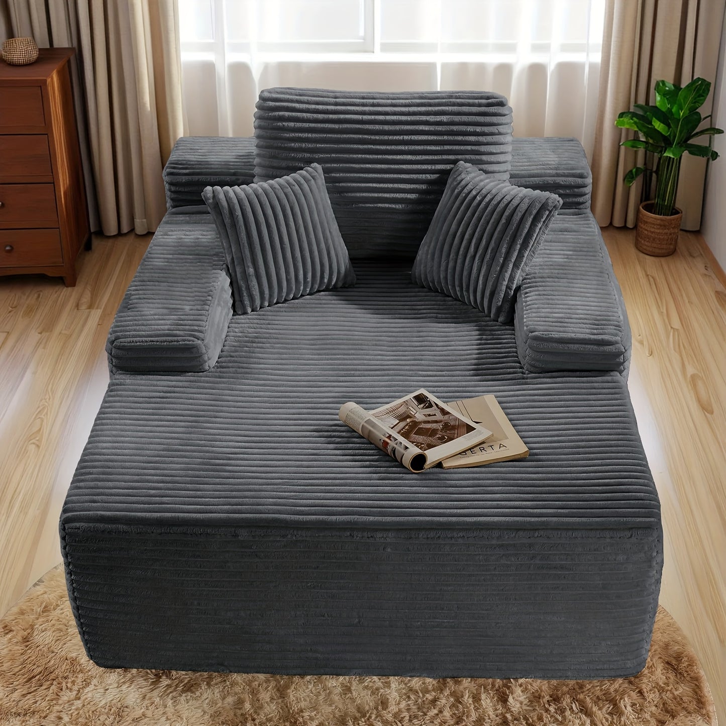 Gray Corduroy Chaise Lounge Chair
