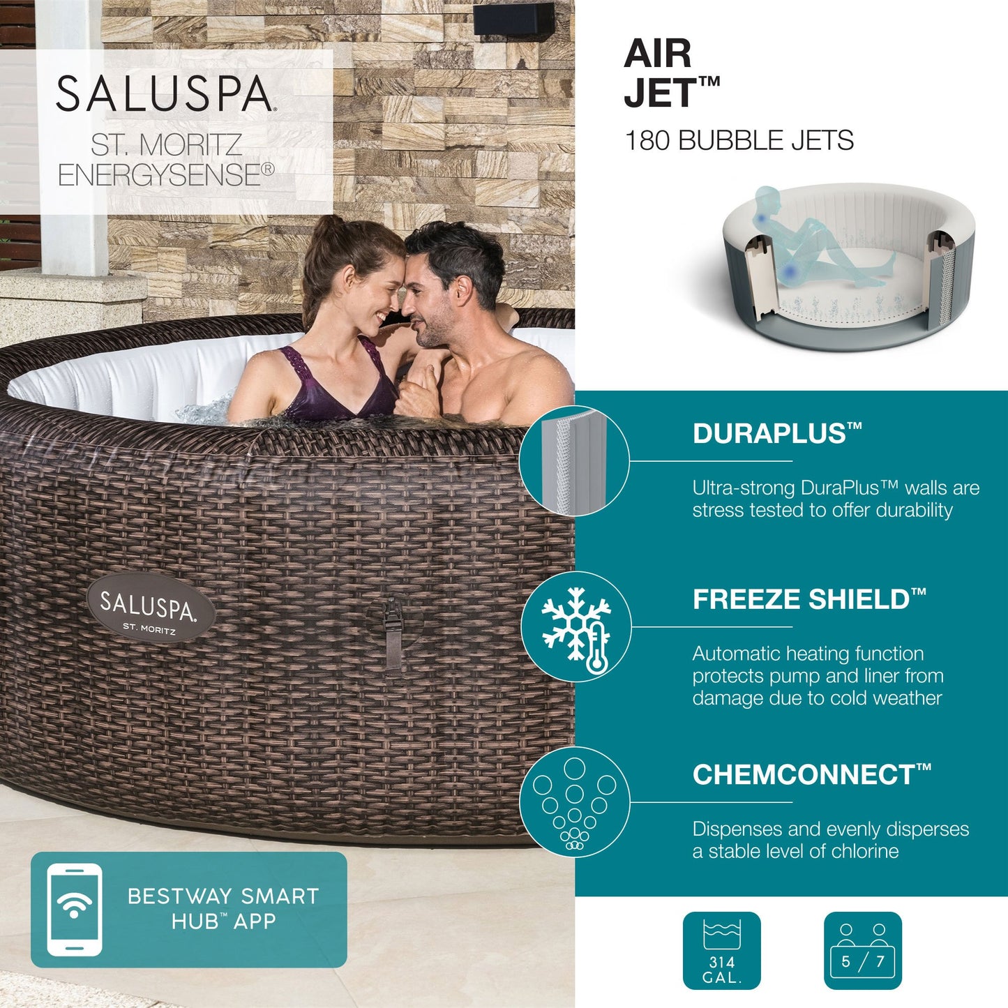 Portable Inflatable Hot Tub Spa with Energy Sense Cover