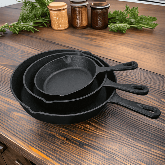 3pcs Pre-Seasoned Cast Iron Cookware Set for Camping, Kitchen.
