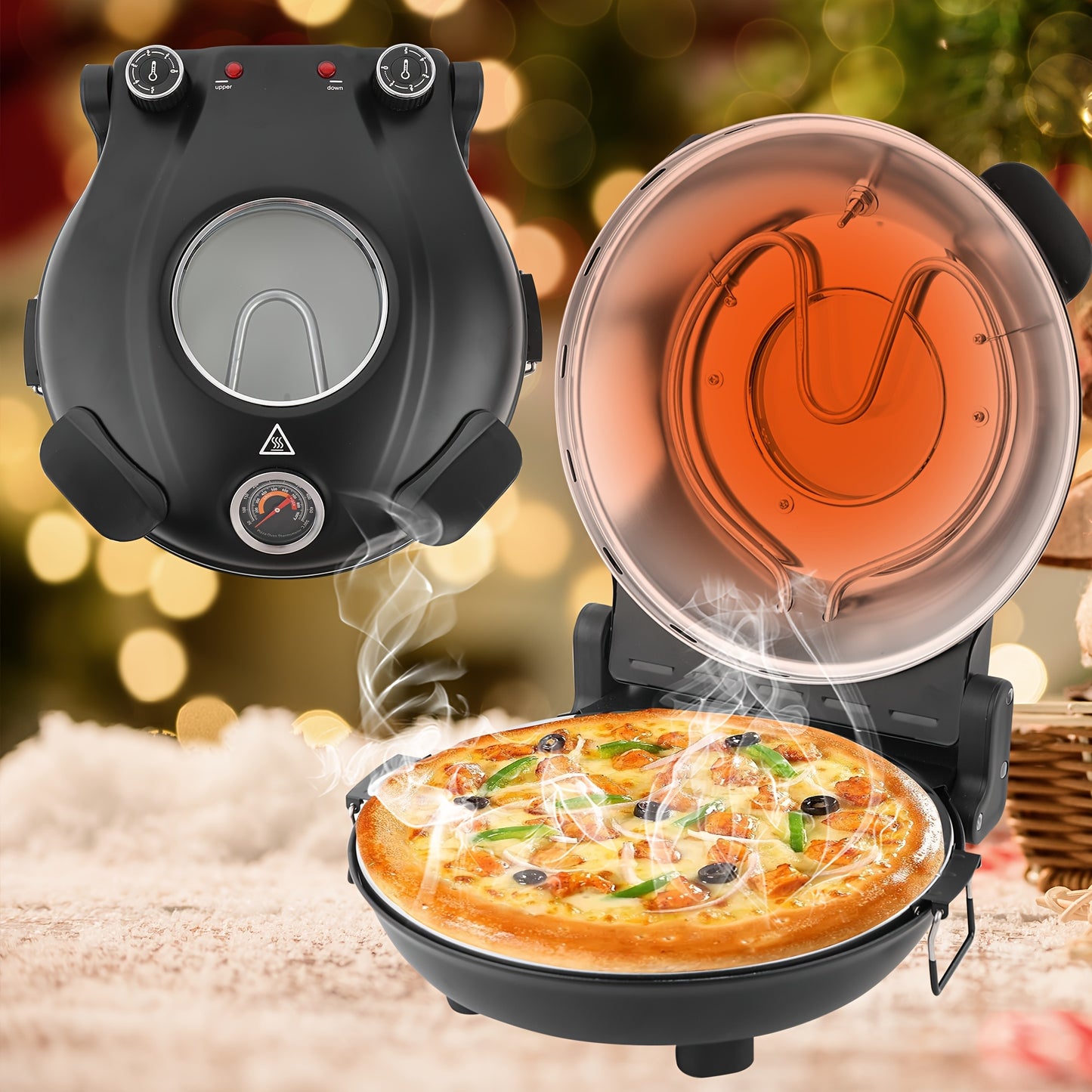 12-Inch Electric Pizza Oven 1200W Portable Heats Up to 800°F,