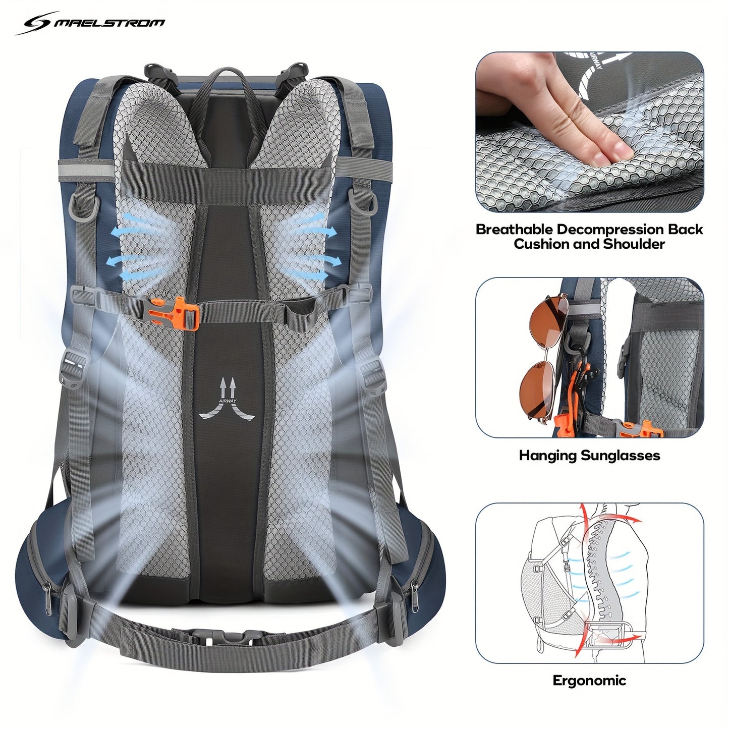 Hiking, Camping Backpack, 50L With Rain Cover Lightweight.