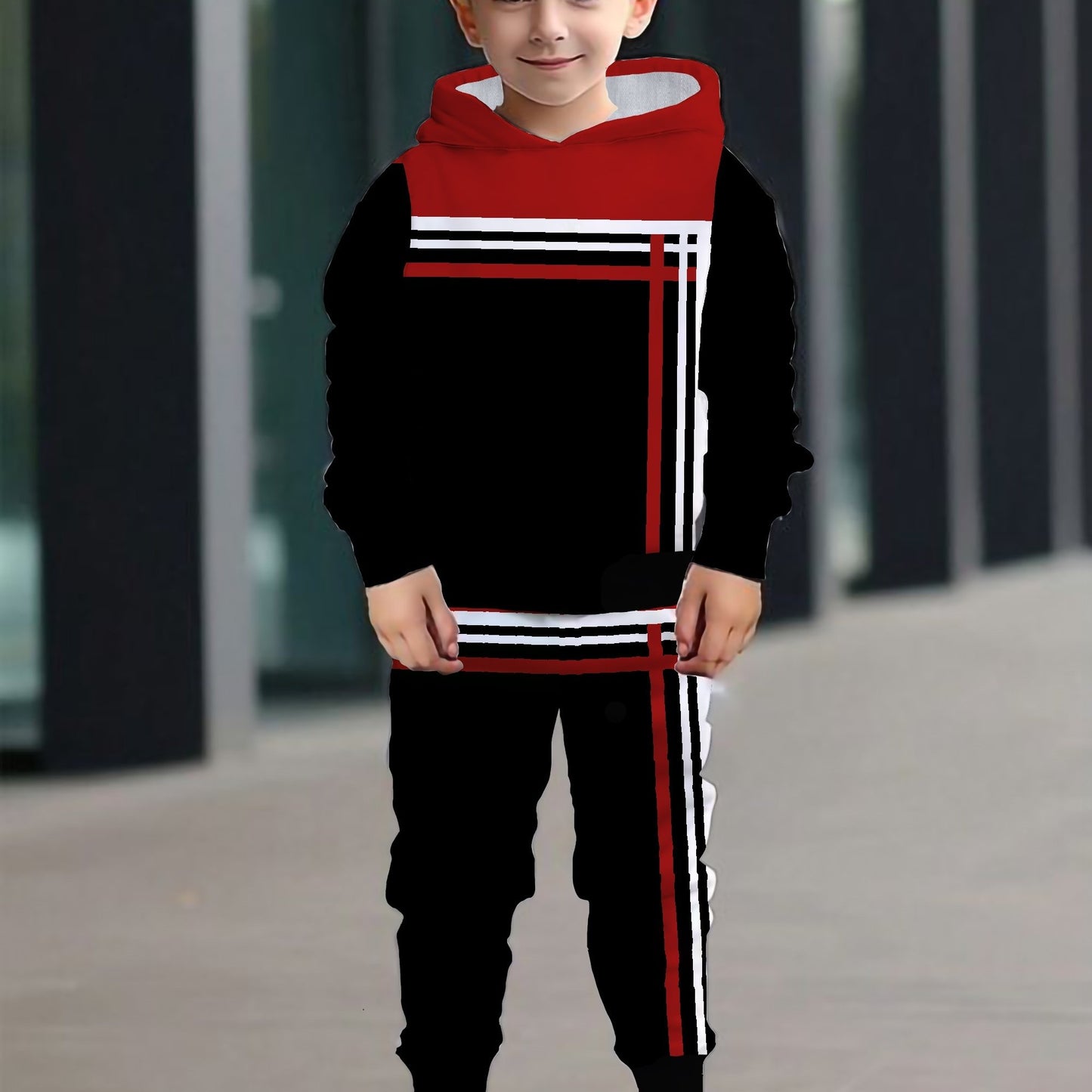 Boys' 3D Casual Outfit - Long Sleeve Hoodie & Pants Set,