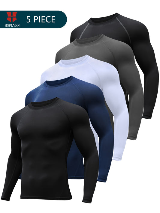 5 Pack Compression Base Layer Long Sleeve Shirts for Men