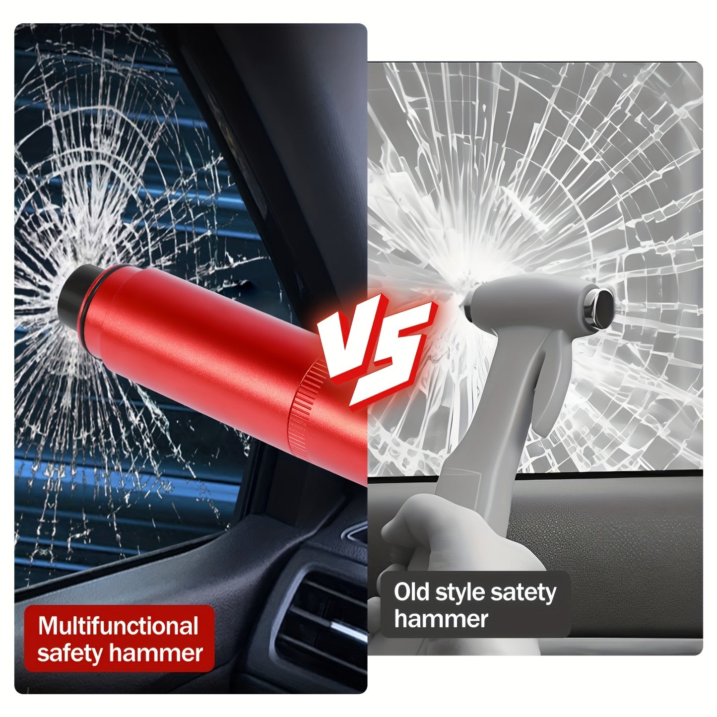 4pcs Emergency Car Escape Tools - Hammer with Seatbelt Cutter,