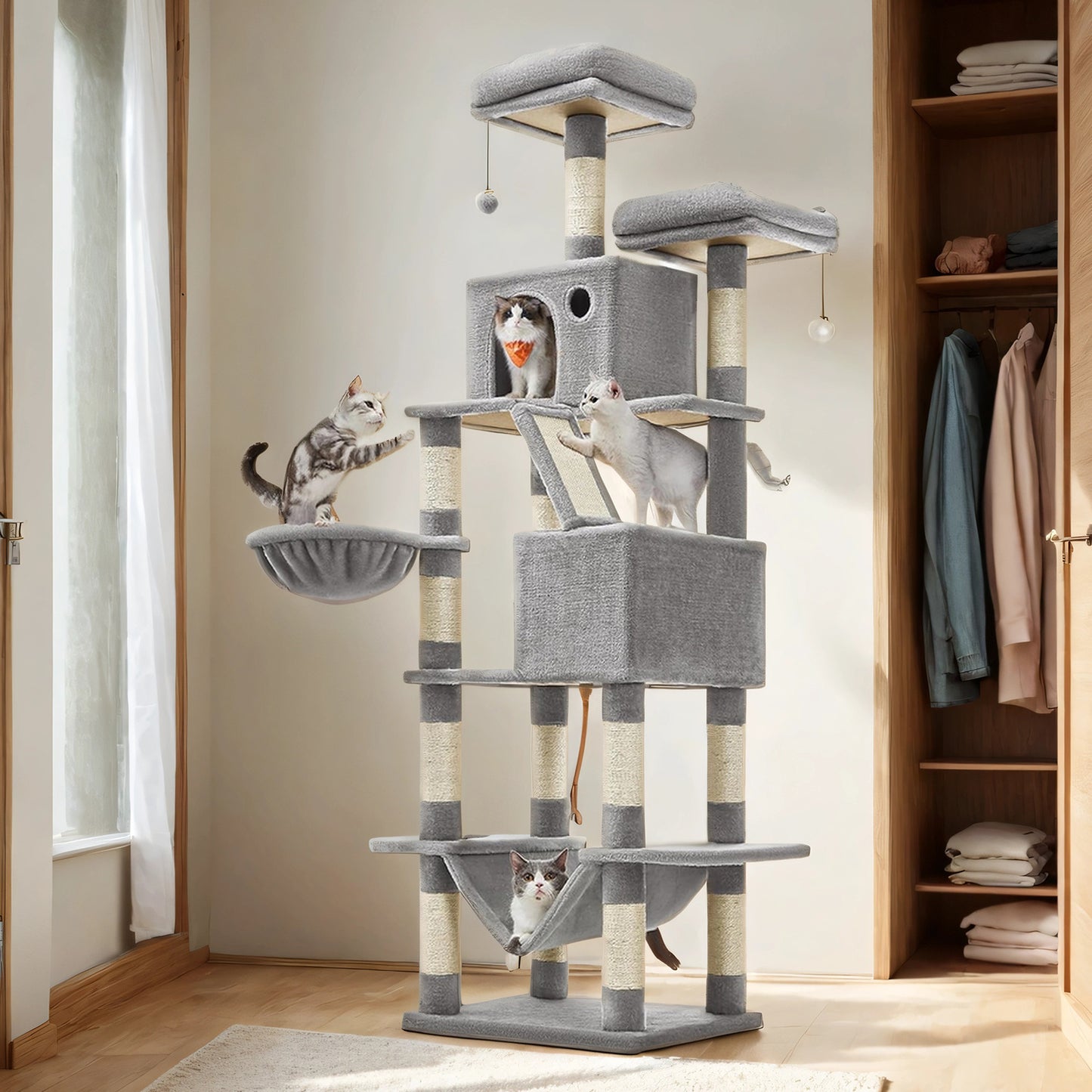 81.1 Inch Large Cat Tree Tower with 13 Scratching Posts,