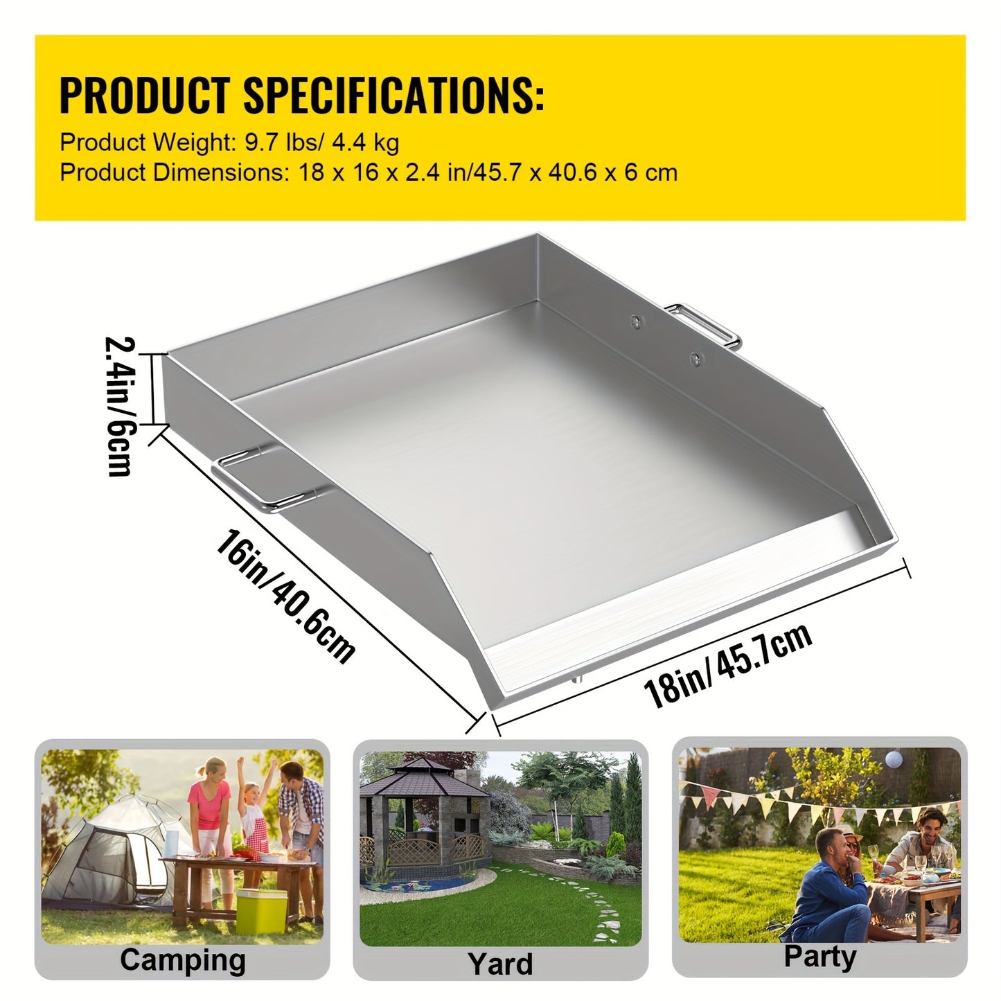 18" x 16" Rectangular Stainless Steel Griddle Plate - For Grill