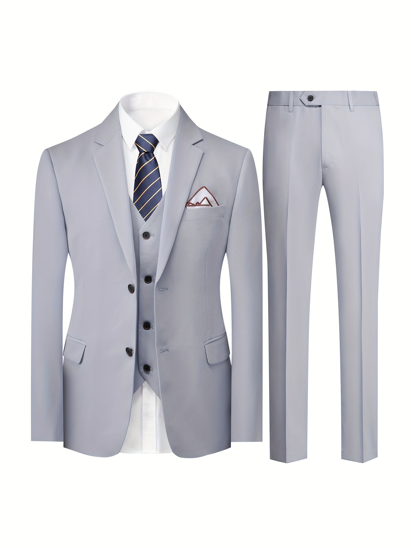 3-Piece Men's Classic Dress Suit, Single-breasted Jacket + Vest + Trousers.