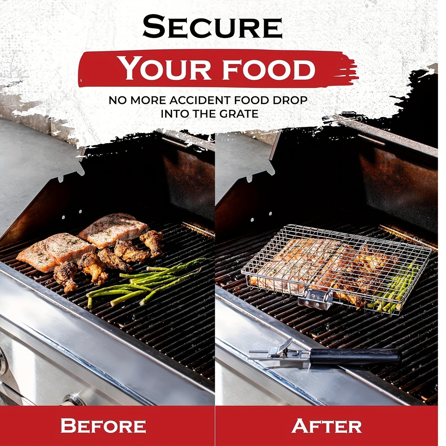 Large Folding Grill Basket - Durable Stainless Steel Construction.