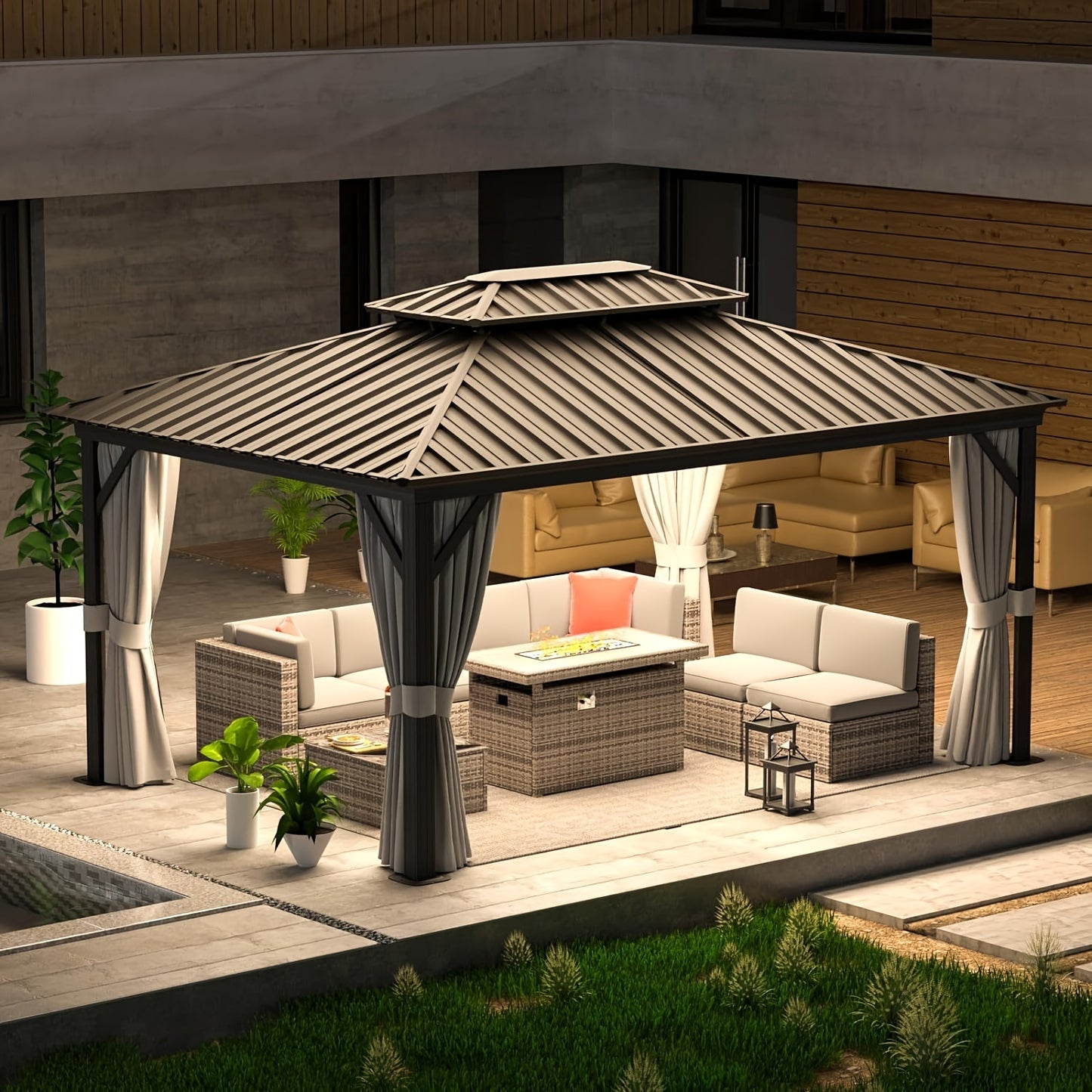 12FT X 16FT Galvanized Steel Hardtop Gazebo,