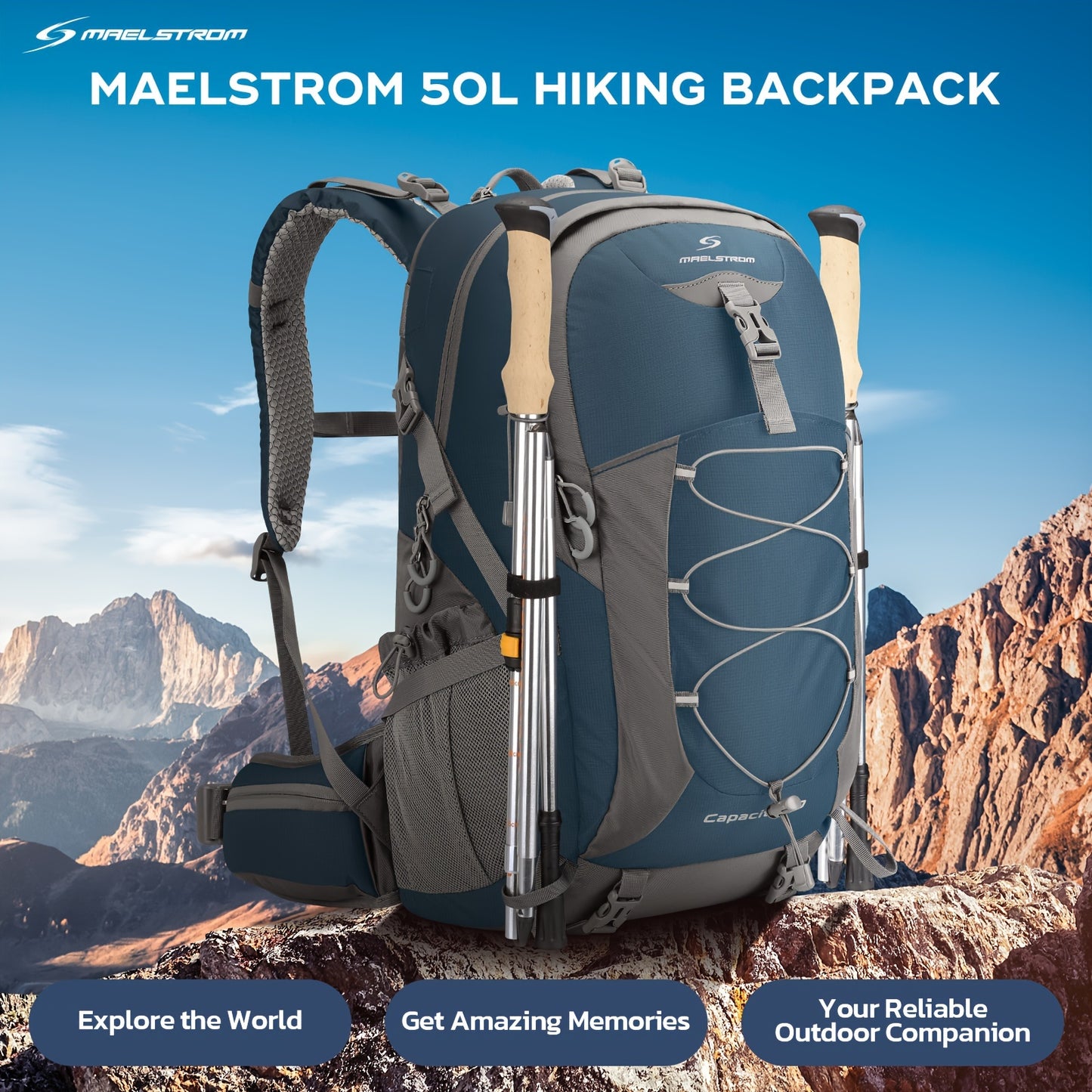 Hiking, Camping Backpack, 50L With Rain Cover Lightweight.