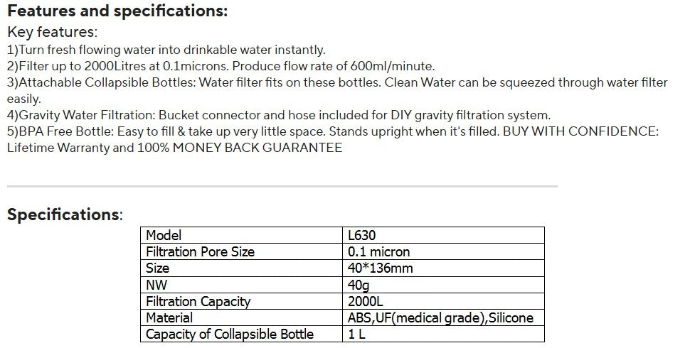 Portable Outdoor Water Filter Survival Kit
