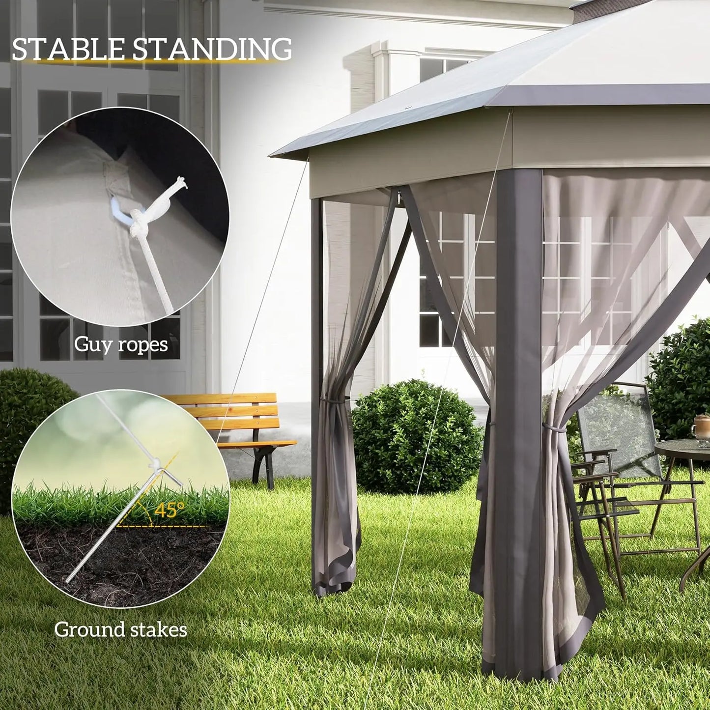 13' x 13' Pop Up Gazebo, Hexagonal Canopy Shelter