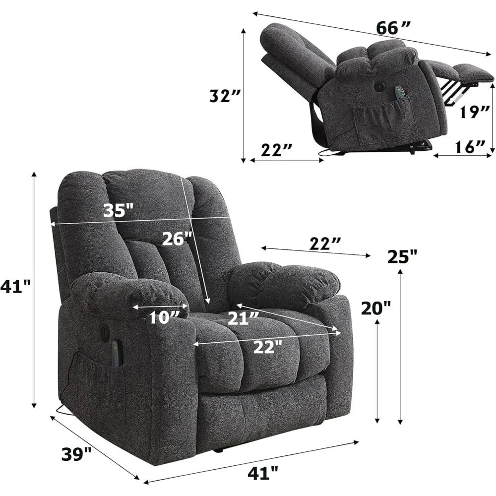 Power Lift Recliner Chair with Massage Heat and USB Ports