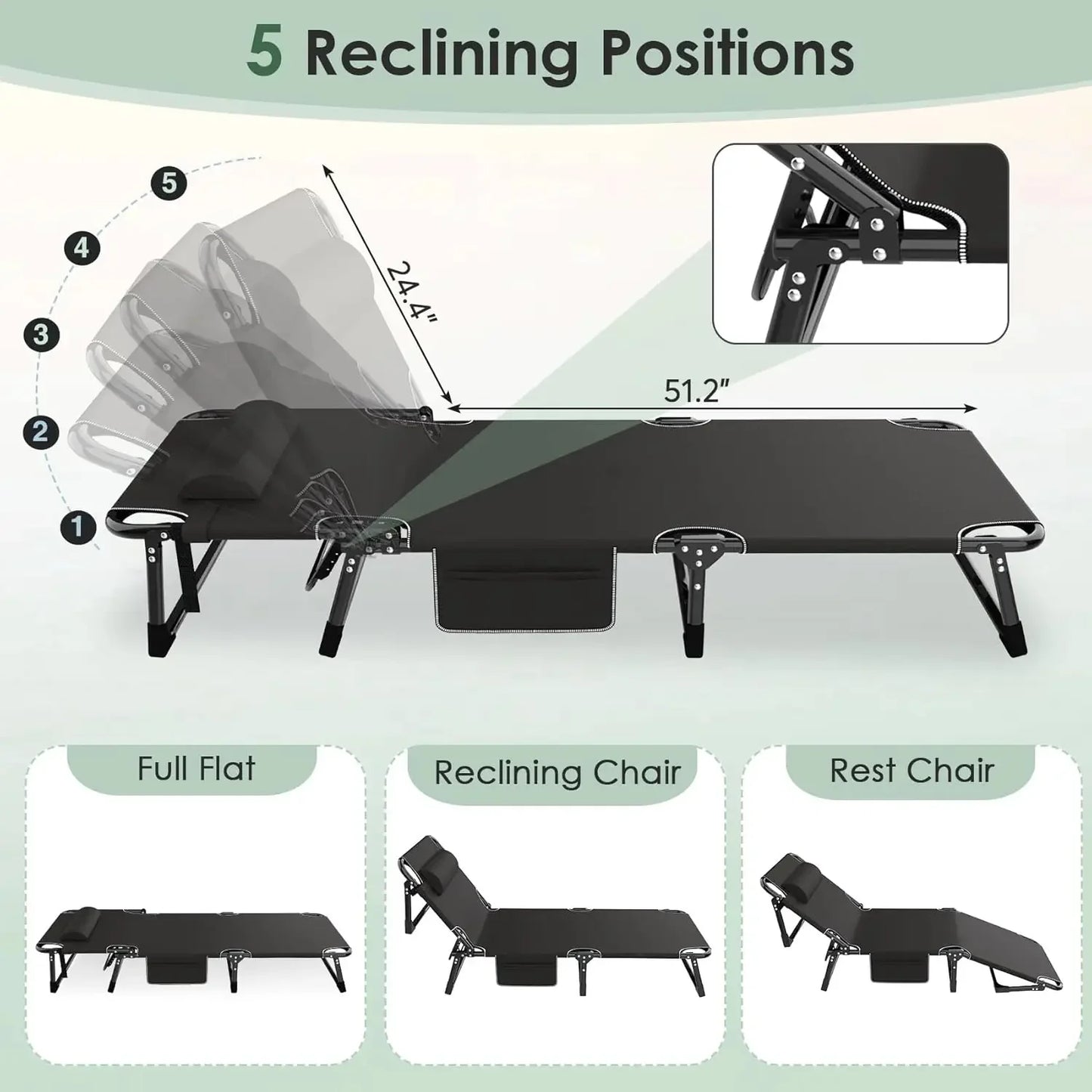 Adjustable 3-in-1 Folding Camping Cot Bed