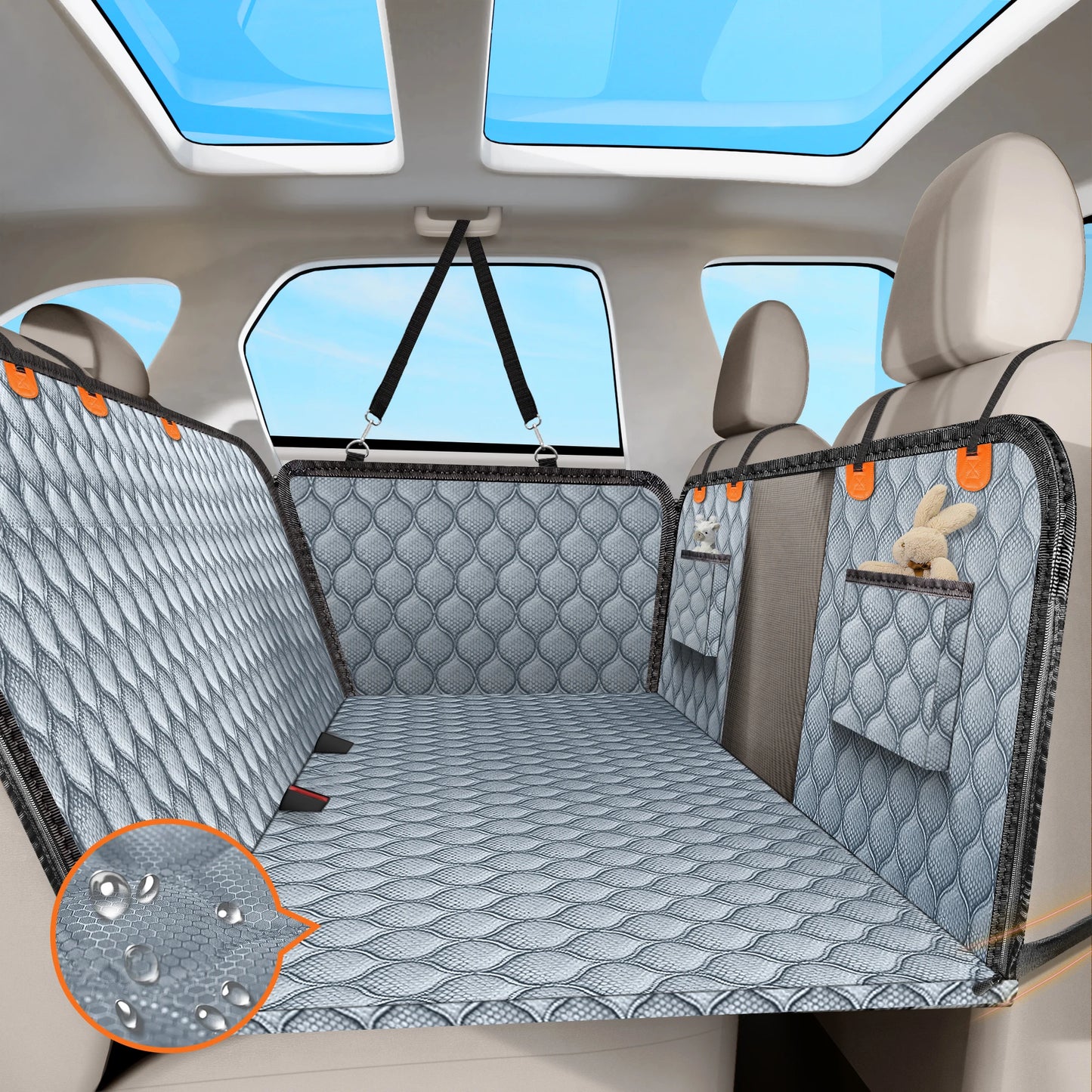 Back Seat Extender for Dogs Colors Black and Gray, Read More.