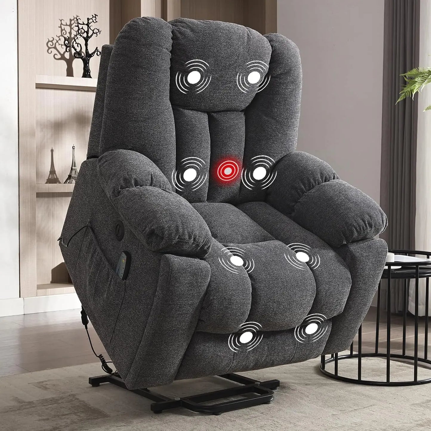 Power Lift Recliner Chair with Massage Heat and USB Ports