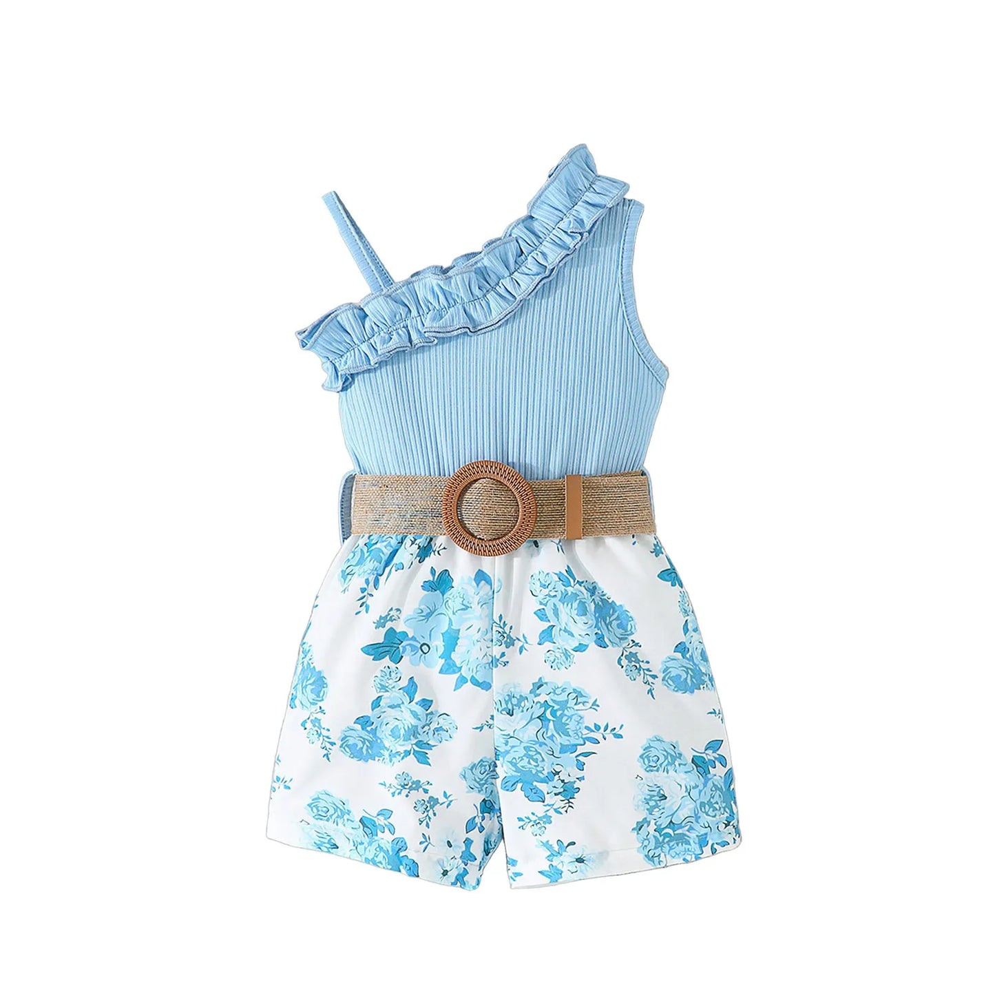 Girls Lace Neckline Floral Princess Dress