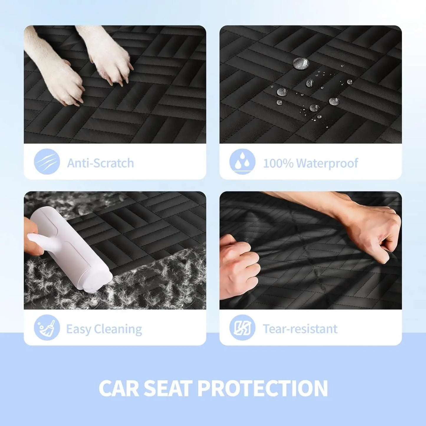 Dog Car Seat Cover for Back Seat, Hard Bottom Black.