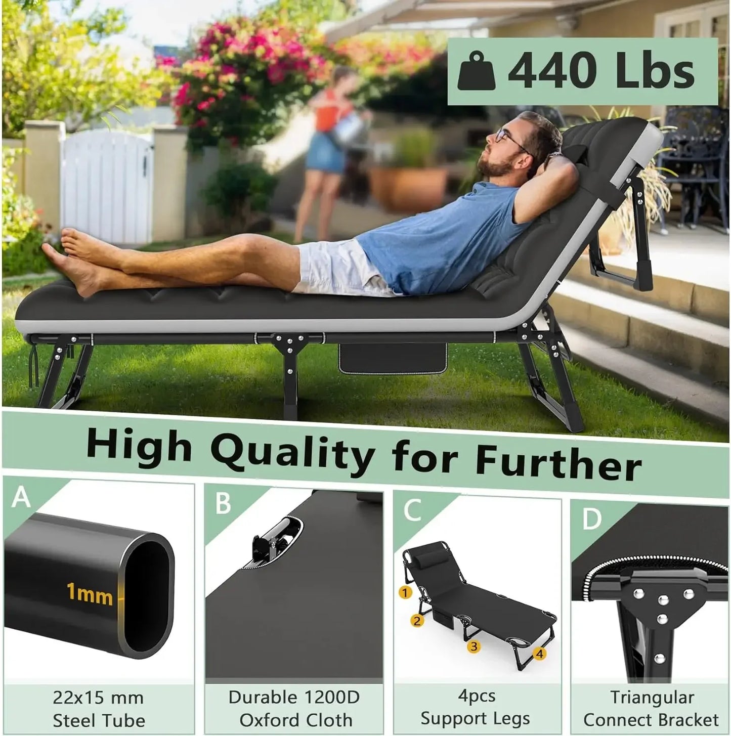 Adjustable 3-in-1 Folding Camping Cot Bed