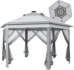Pop Up Patio Gazebo with Mesh Sides and Solar LED Lights 13×13