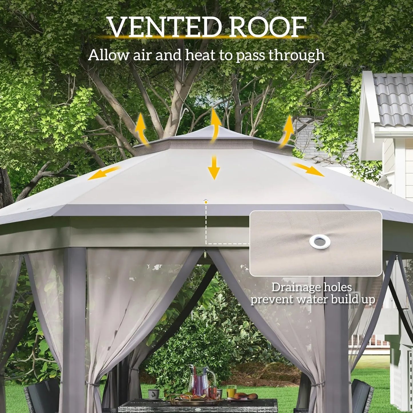 13' x 13' Pop Up Gazebo, Hexagonal Canopy Shelter