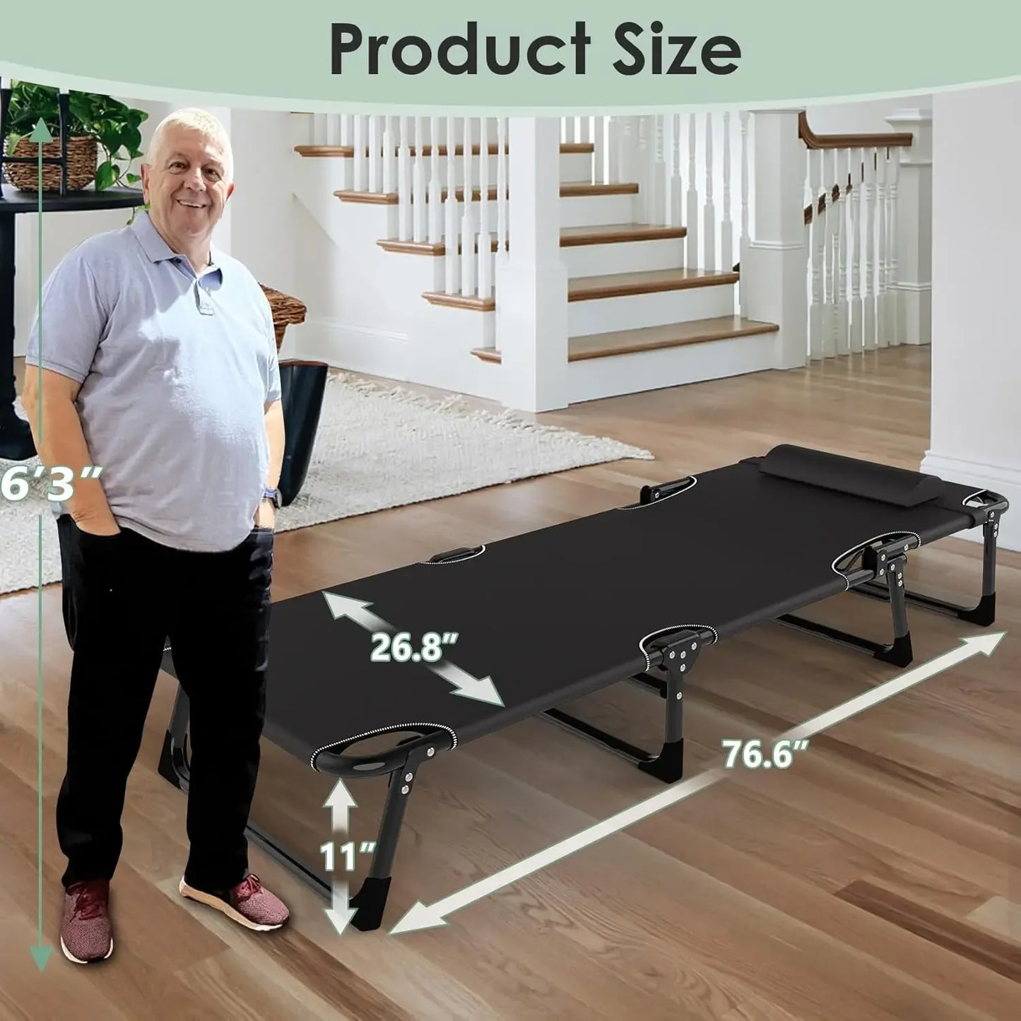 Adjustable 3-in-1 Folding Camping Cot Bed