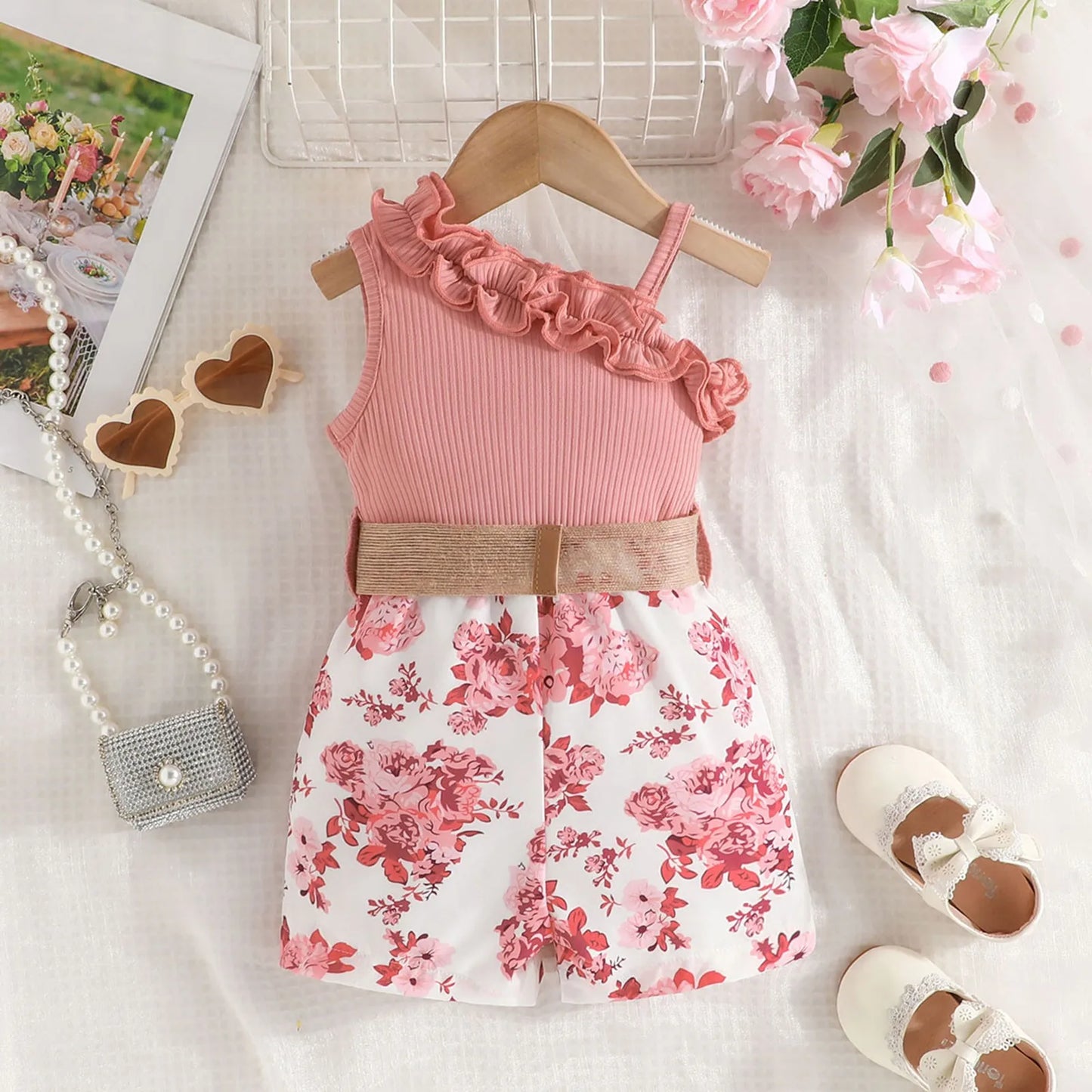 Girls Lace Neckline Floral Princess Dress