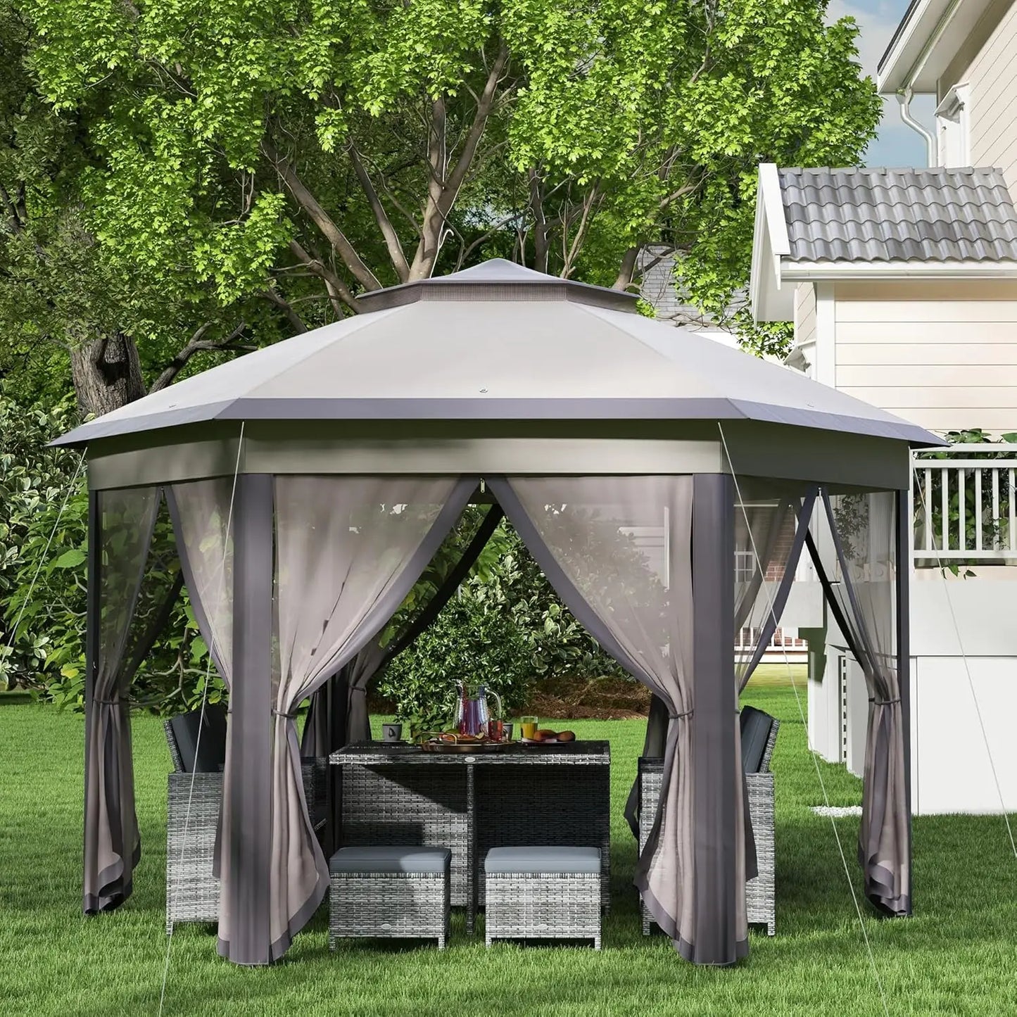 13' x 13' Pop Up Gazebo, Hexagonal Canopy Shelter