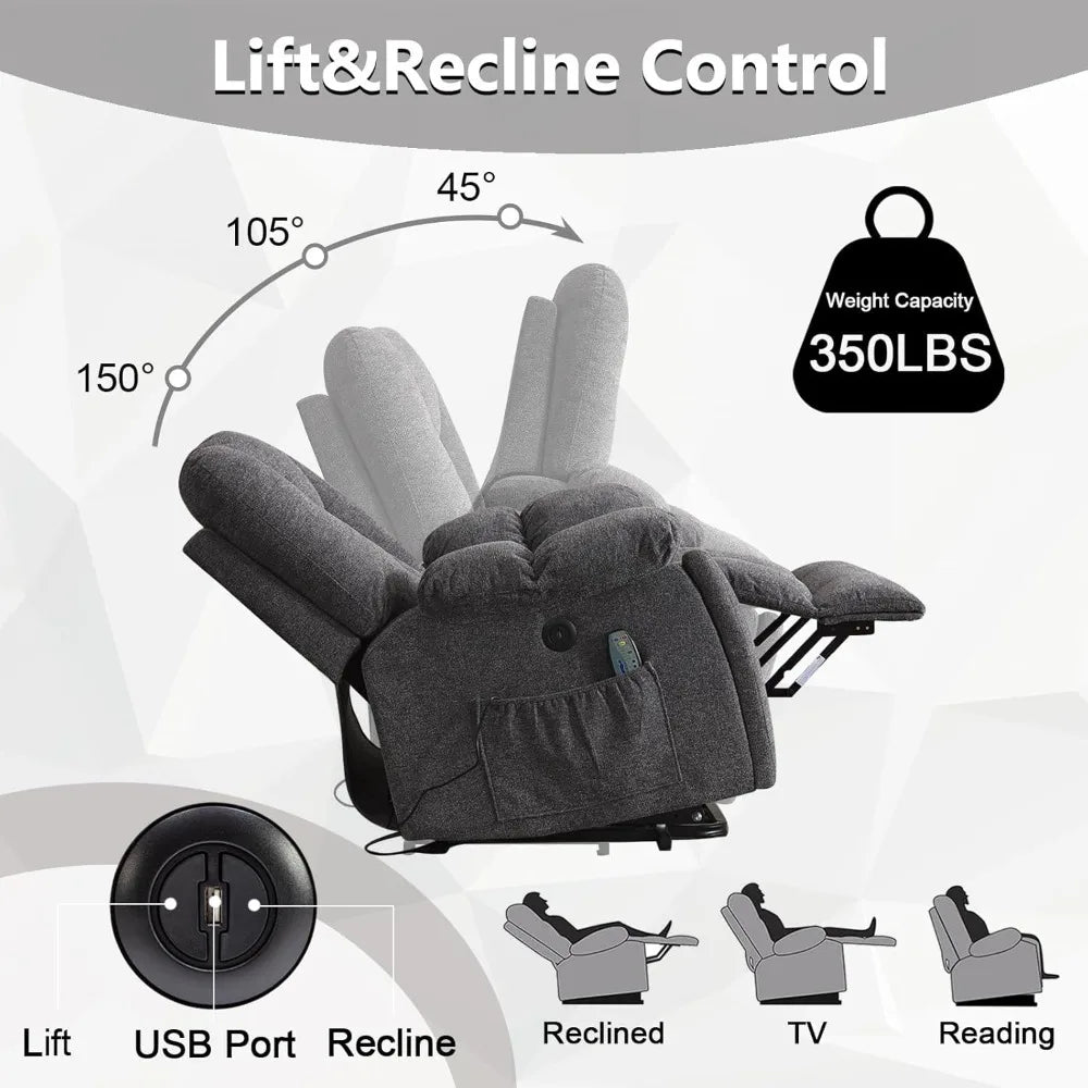 Power Lift Recliner Chair with Massage Heat and USB Ports