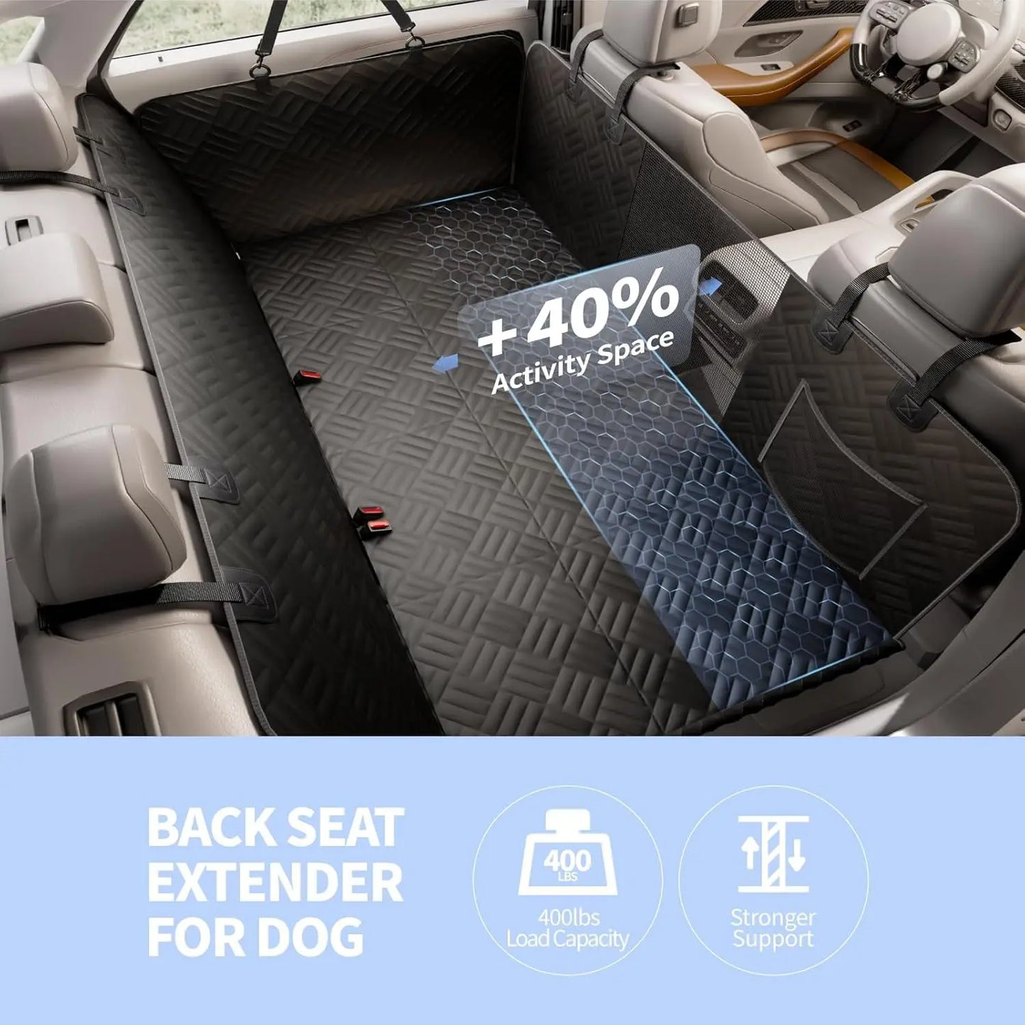 Dog Car Seat Cover for Back Seat, Hard Bottom Black.