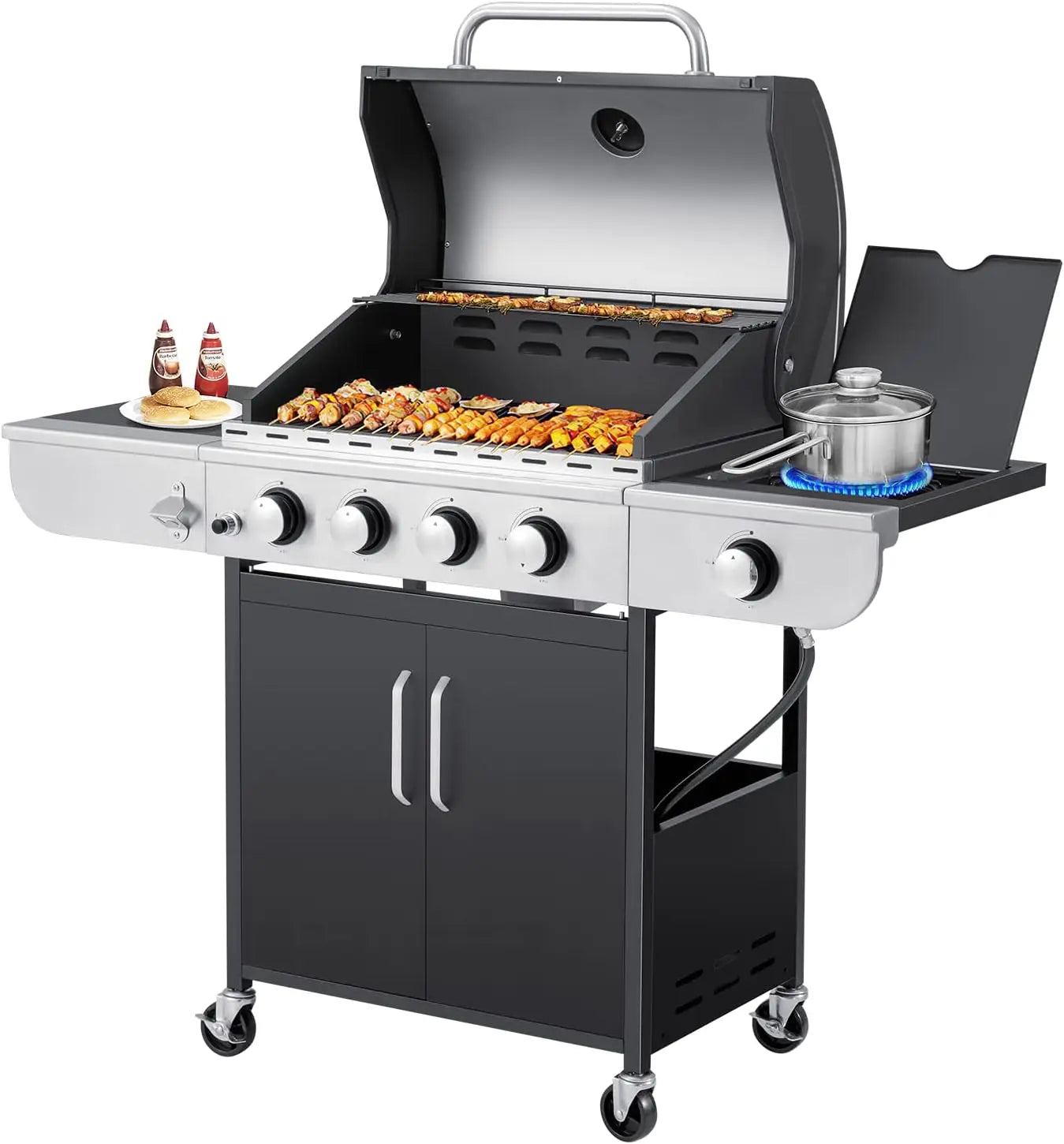 4 And 6 Burner BBQ Propane Gas Grill, 58,000 BTU Stainless Steel.
