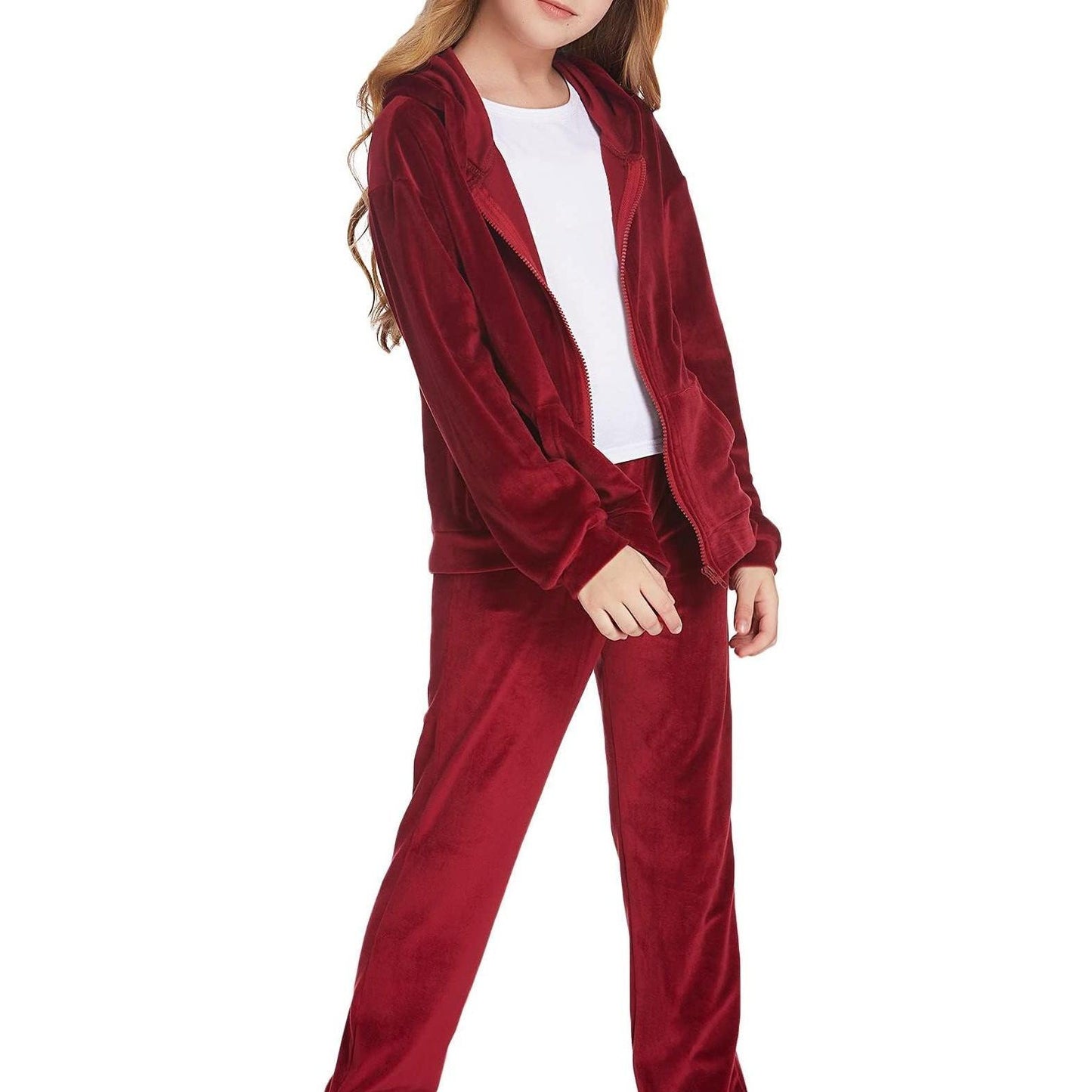 2pcs Adorable Girls' Autumn/Winter Solid Color Hoodie and Pants.