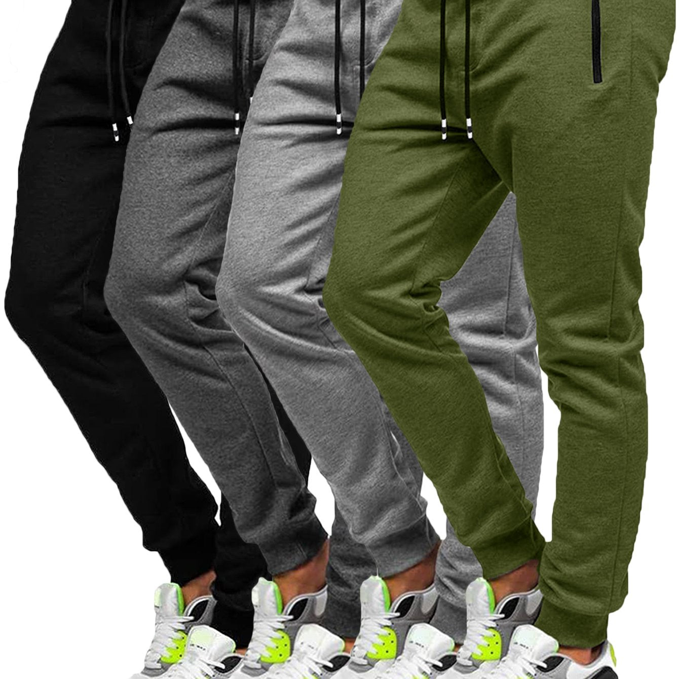 4pcs Men's Slim Fit Jogging Sweatpants w/ Zippered Pockets,