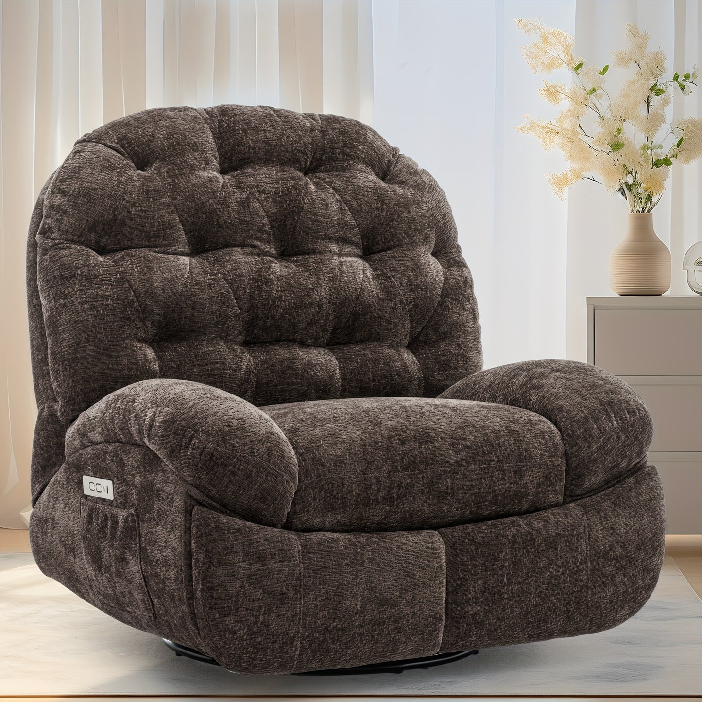 Electric Chenille Recliner Chair with USB Ports