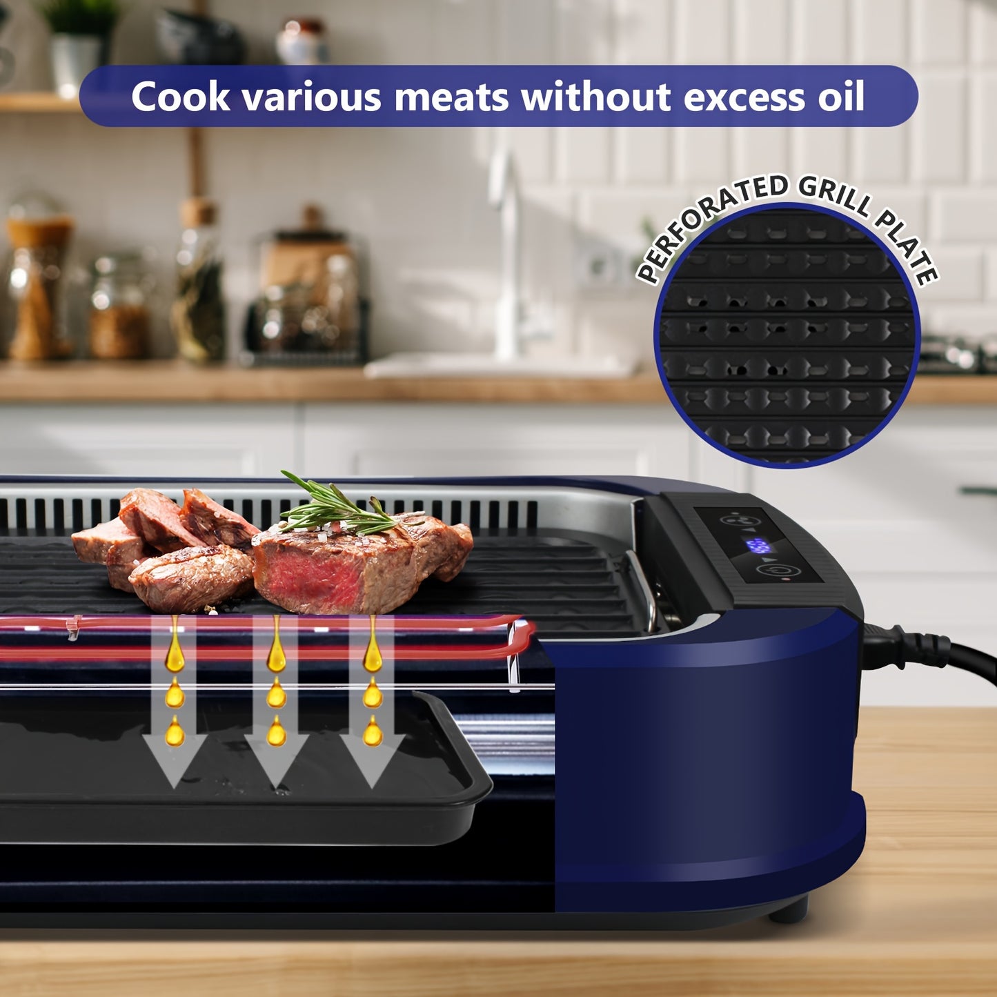 Smokeless Indoor Grill Nonstick Grill Pan, Glass Lid,
