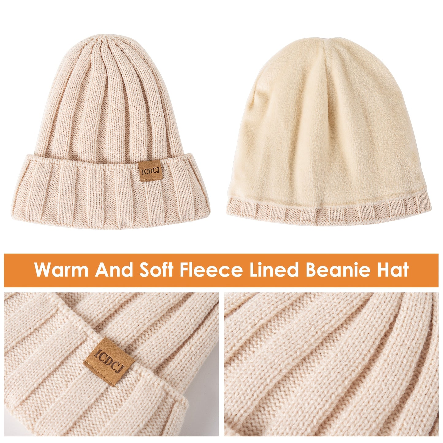3pcs Winter Knit Beanie, Scarf, and Touchscreen- Gloves