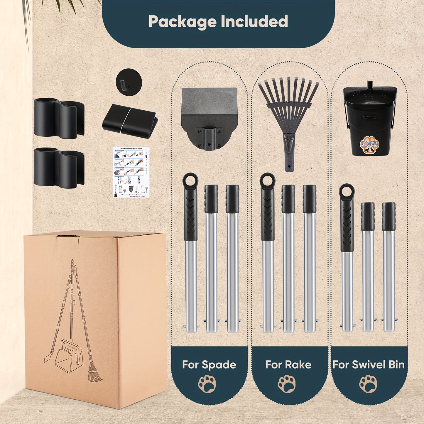 Pet Cleaning Kit 3-Piece Set 2-Piece Set Rake, Scoop, Waste Hopper, Read More