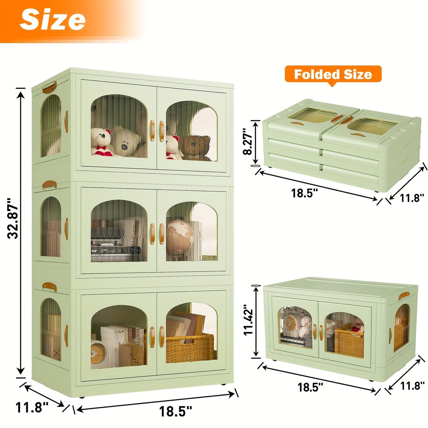 Light Green 3-Tier Stackable Storage Bins with Lids.