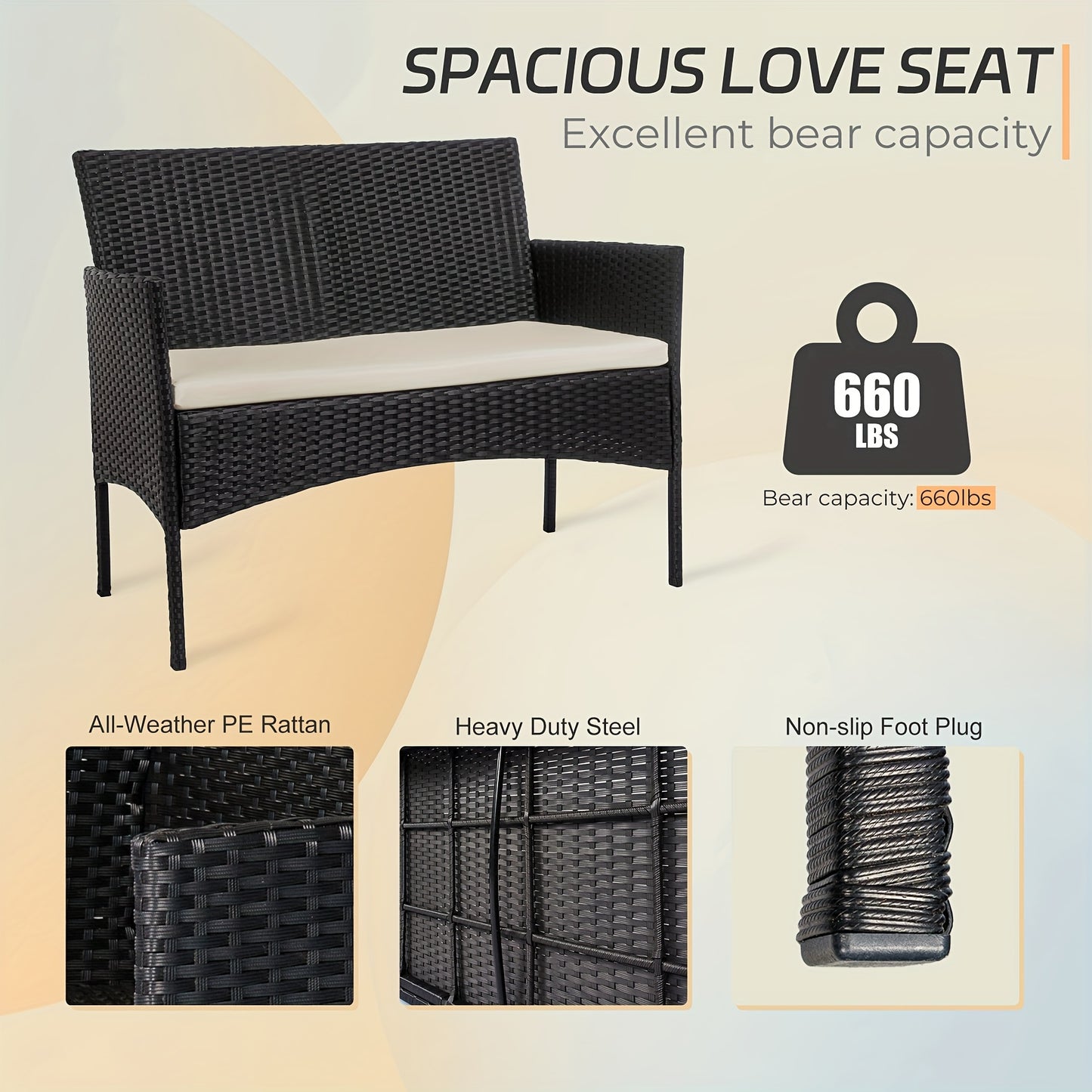 4pcs Outdoor Patio Furniture Sets, w/ Glass Coffee Table,