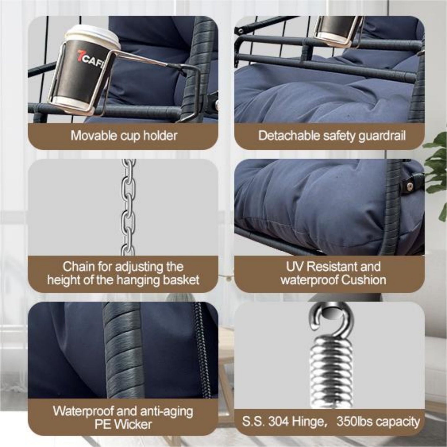 Swing Hammock Egg Basket Chair Without Stand, 350lbs Capacity