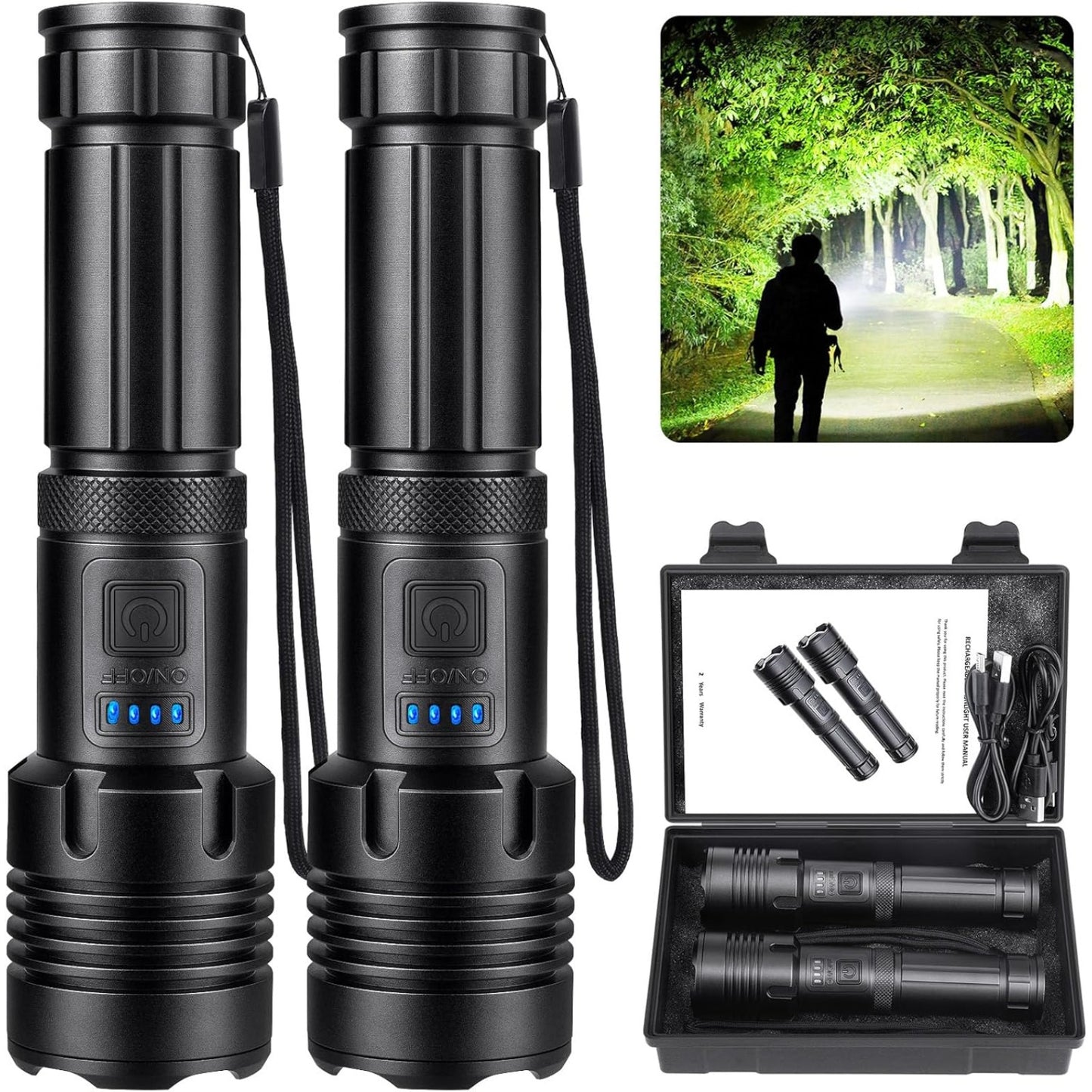 2pcs Ultra-Bright LED Rechargeable Flashlights,